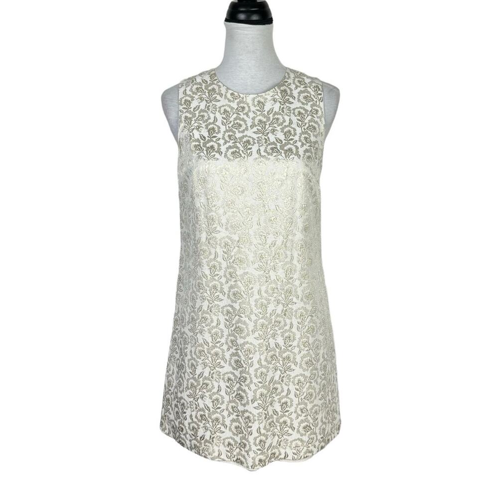 The Limited Ivory Gold Metallic Floral Brocade Bridal Feminine A-line Mini Dress